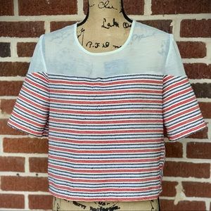 Sandro red white blue a-line top - tweed and sheer